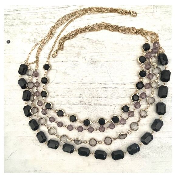 Gold tone multi strand beaded statement necklace - Picture 2 of 12